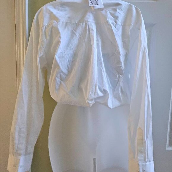 NWT Rosie Assoulin Mixed Media Layered White Button Down Shirt & Striped Top - Picture 7 of 16